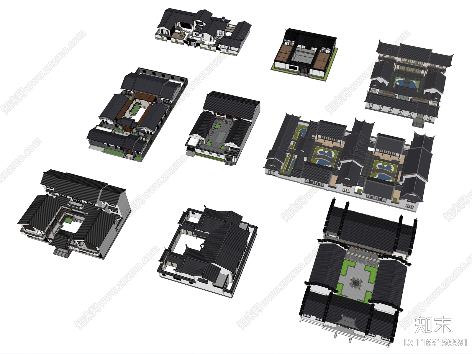 新中式中式四合院SU模型下载【ID:1165156591】