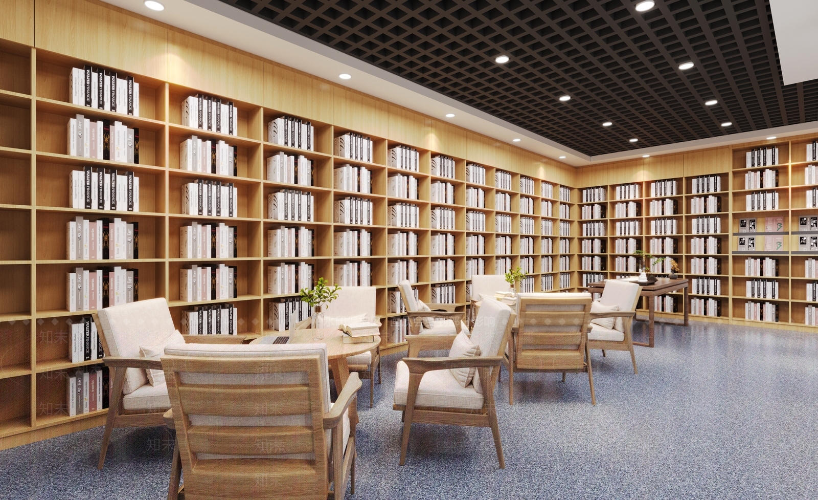 新中式现代图书馆3D模型下载【ID:1165159632】