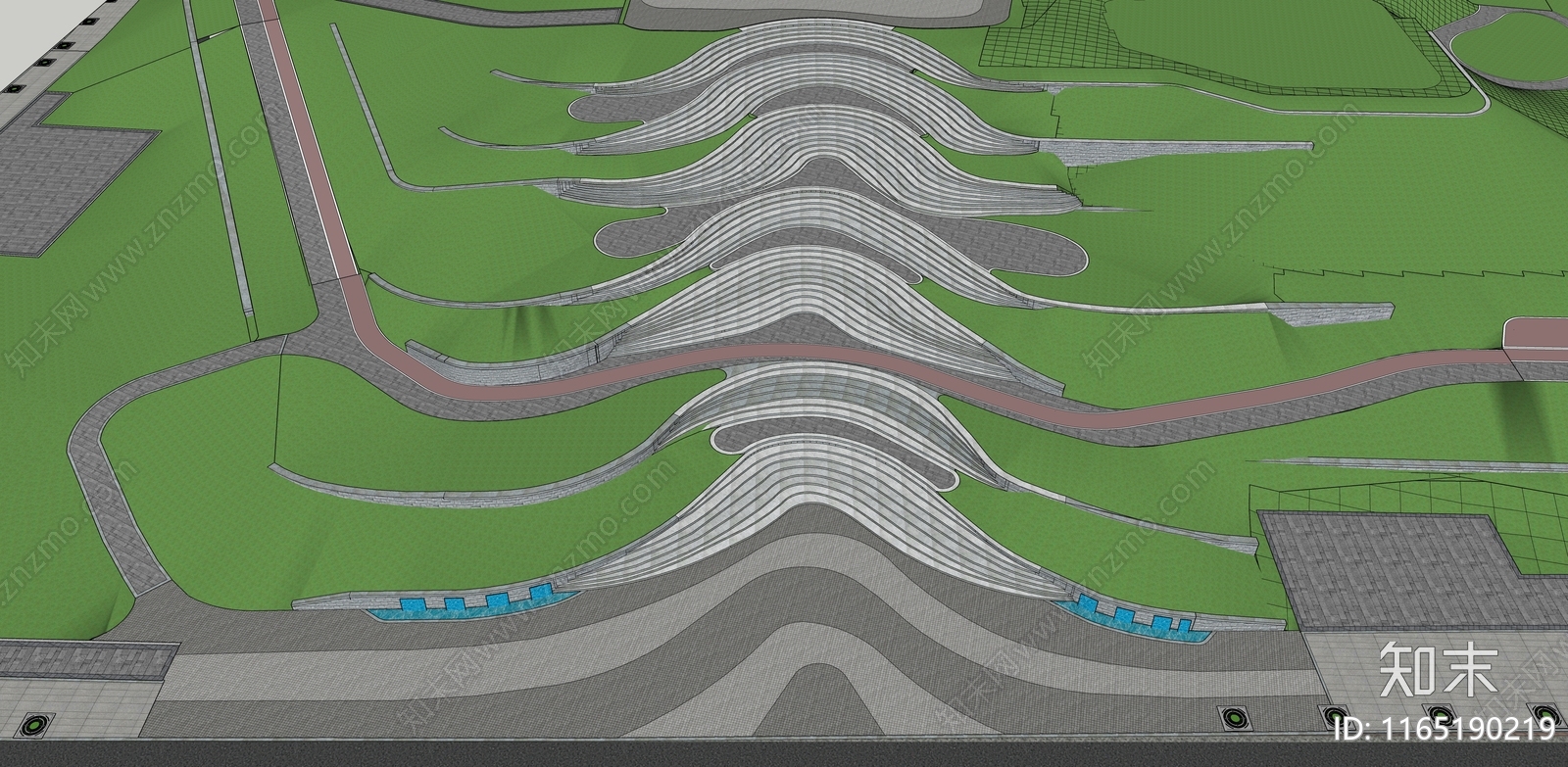 现代台阶景观SU模型下载【ID:1165190219】