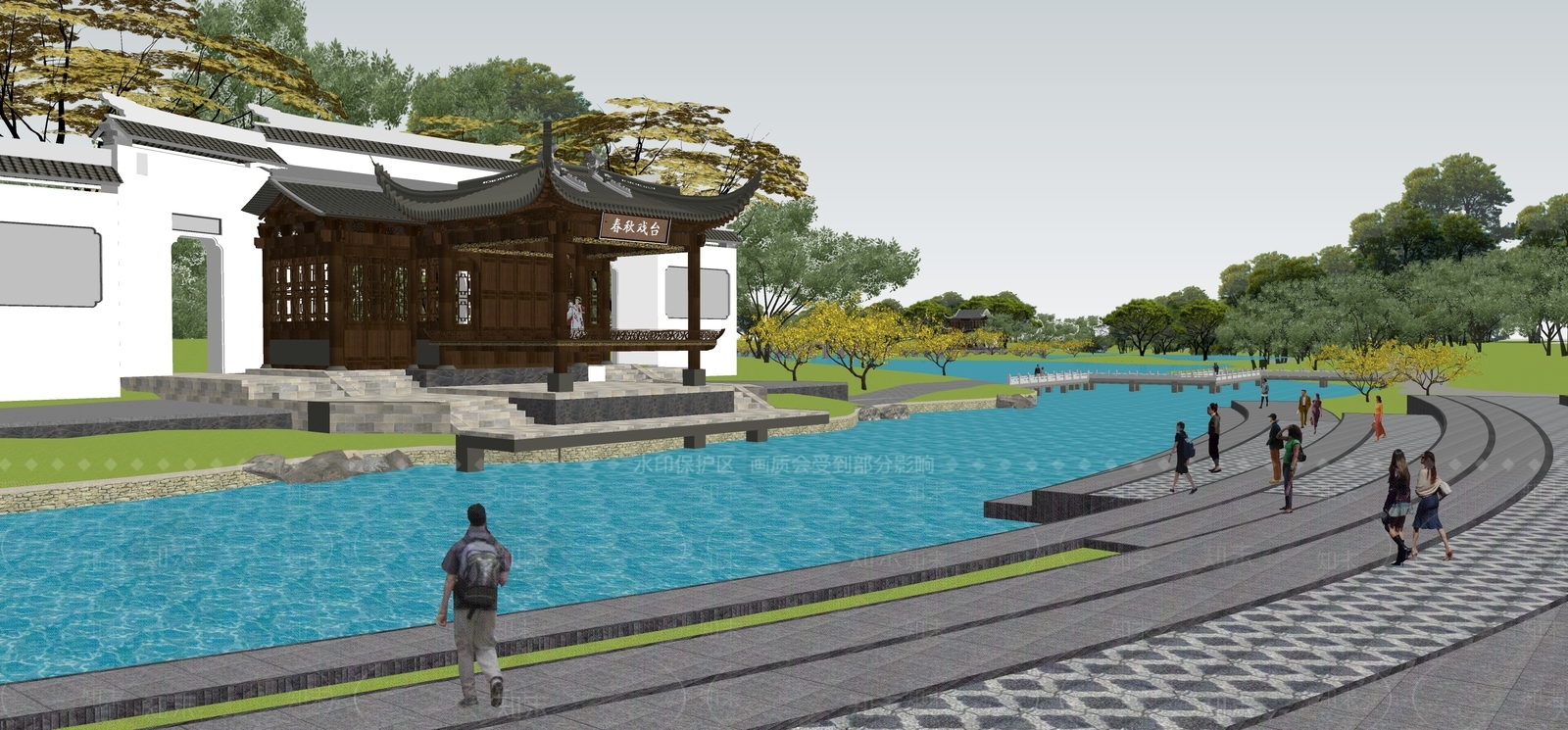 中式滨水景观SU模型下载【ID:1165191539】