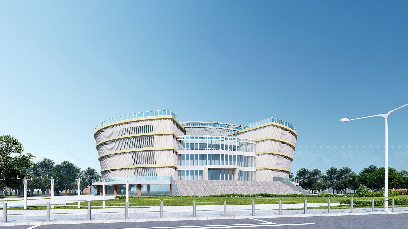 现代图书馆建筑SU模型下载【ID:1165192645】