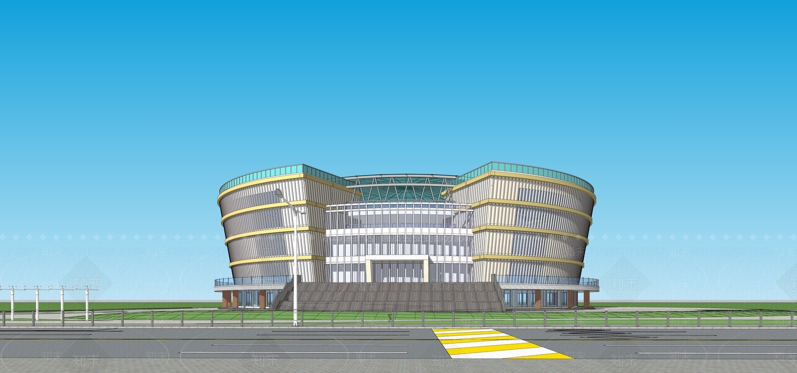 现代图书馆建筑SU模型下载【ID:1165192645】