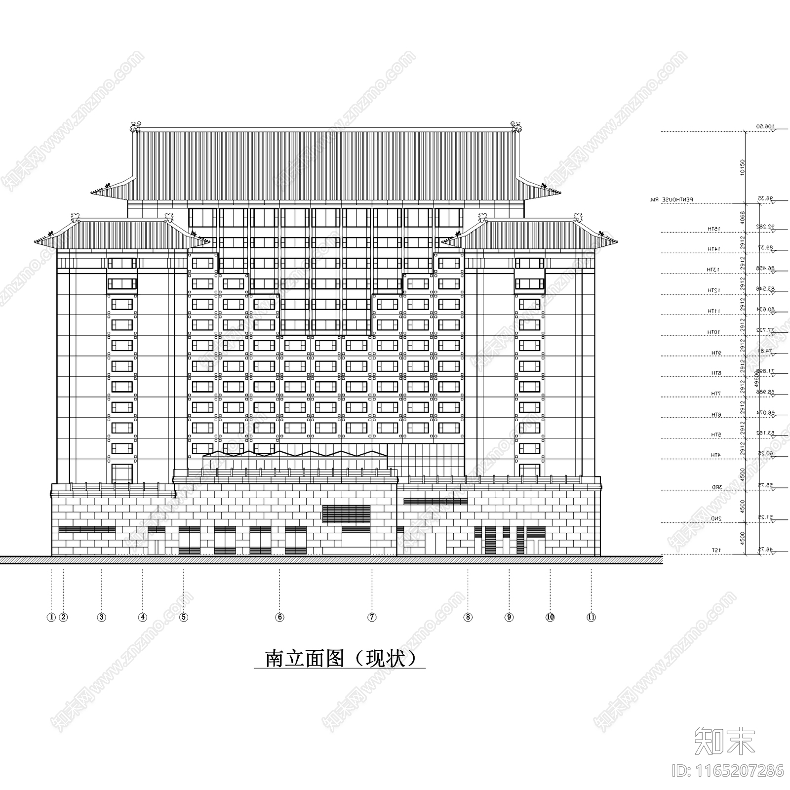 现代中式酒店建筑cad施工图下载【ID:1165207286】