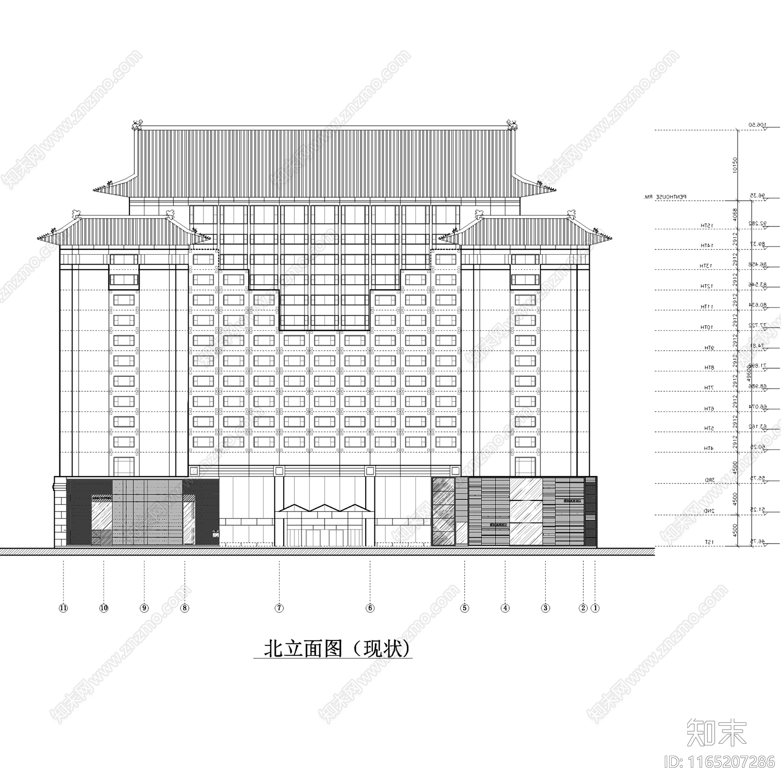 现代中式酒店建筑cad施工图下载【ID:1165207286】