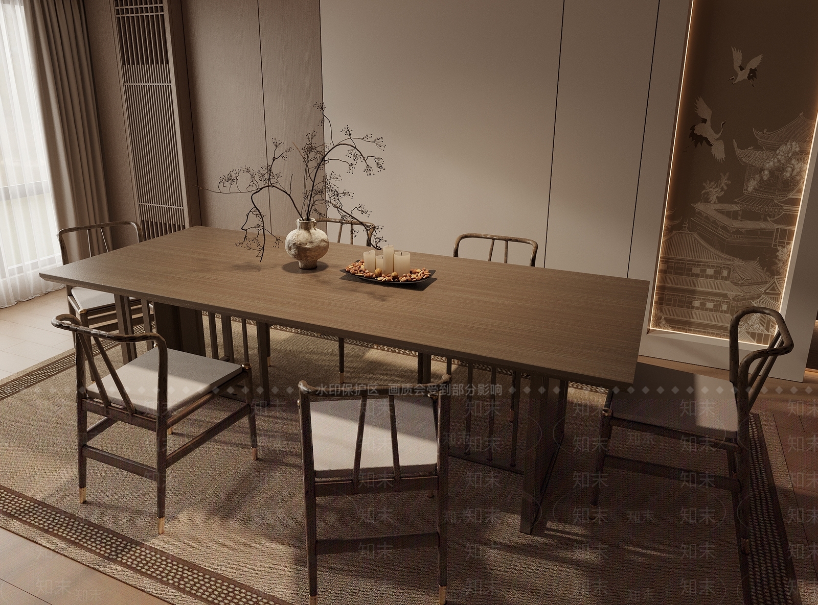 新中式中式餐桌SU模型下载【ID:1165222407】