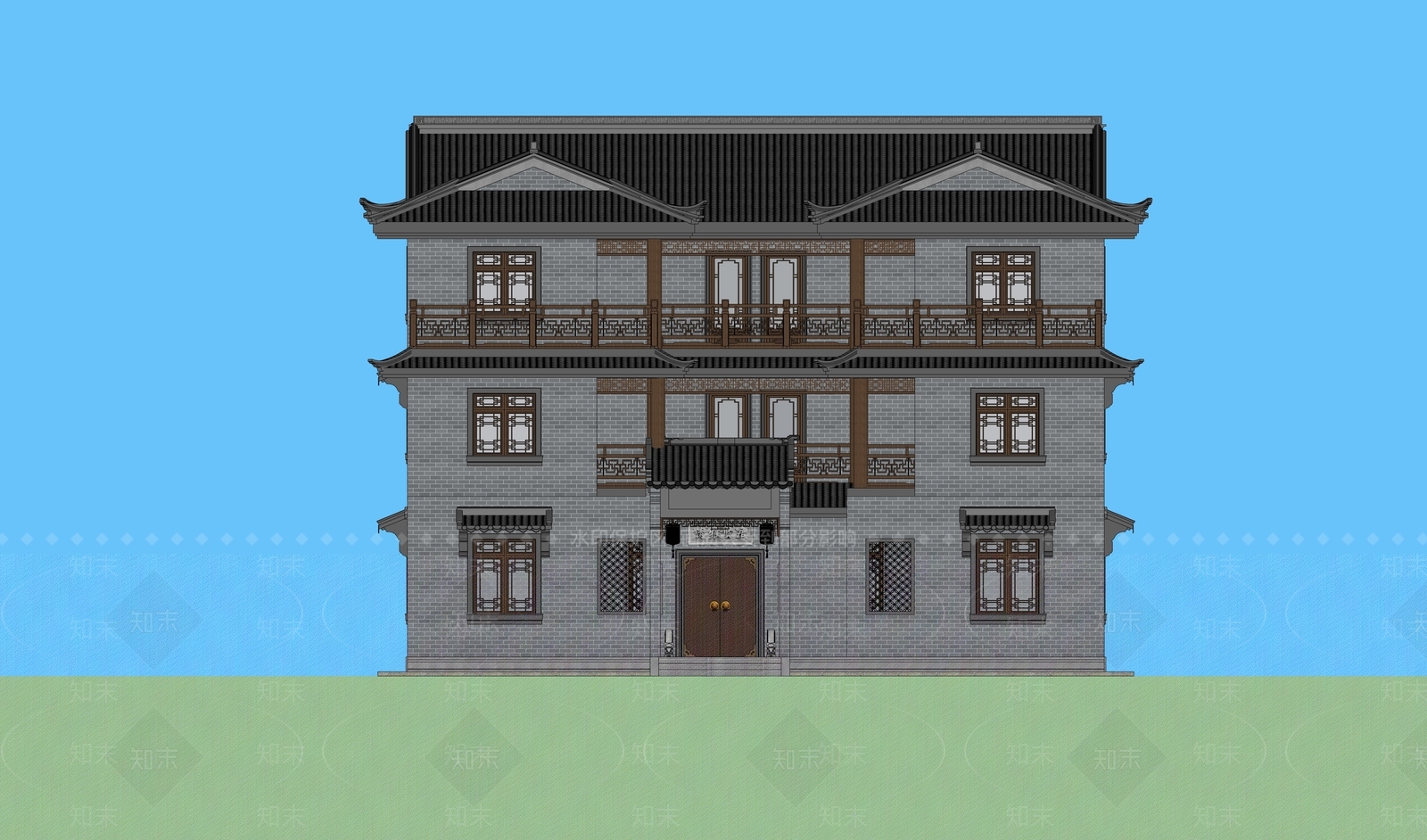 中式四合院SU模型下载【ID:1165235215】