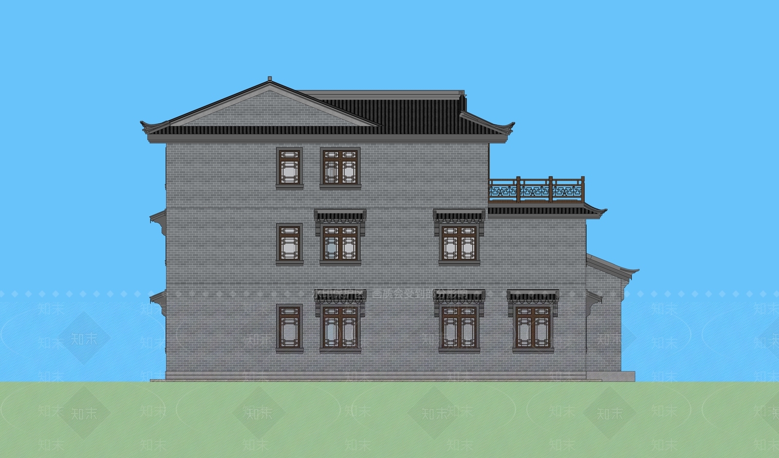中式四合院SU模型下载【ID:1165235215】