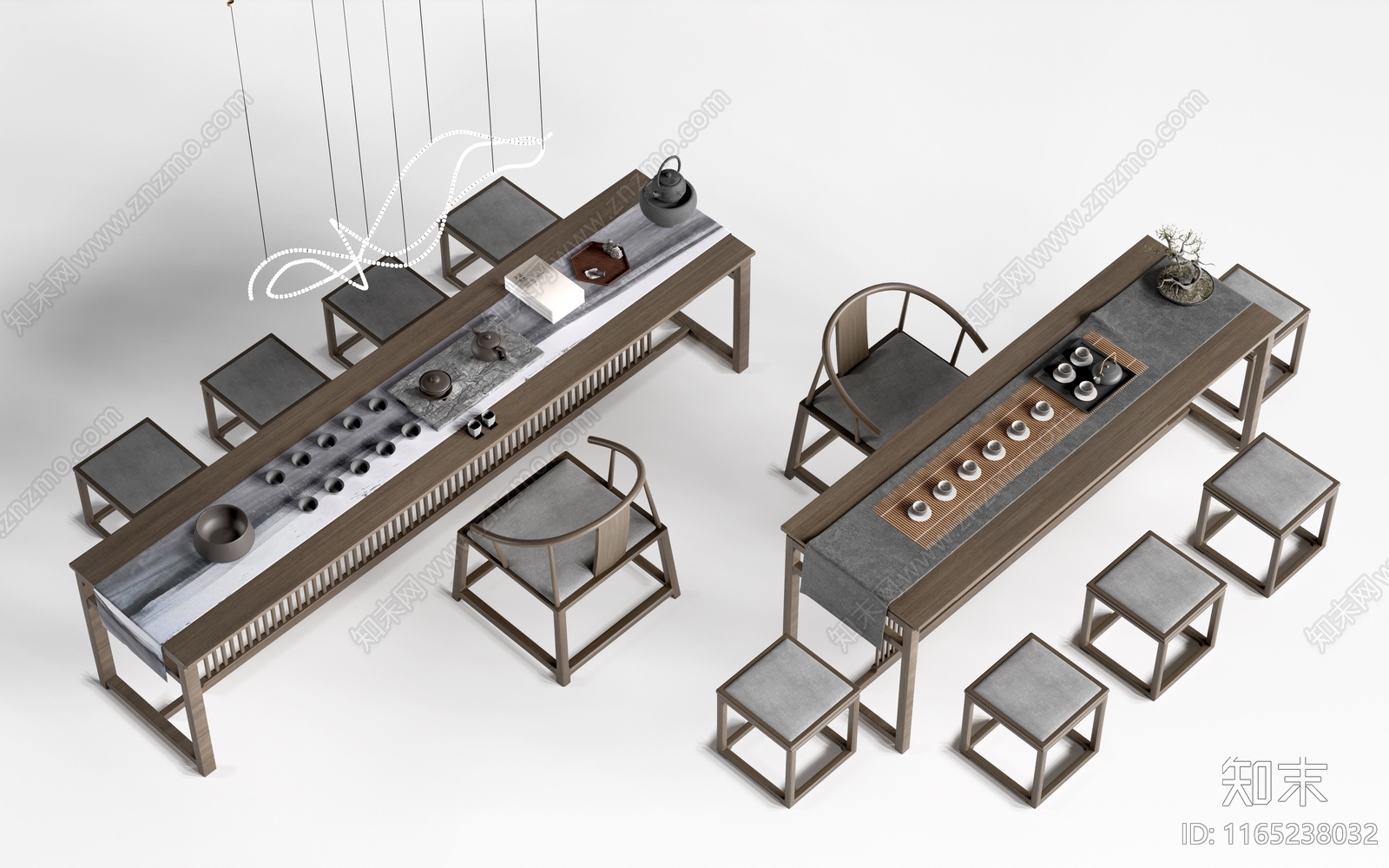 新中式茶桌椅3D模型下载【ID:1165238032】