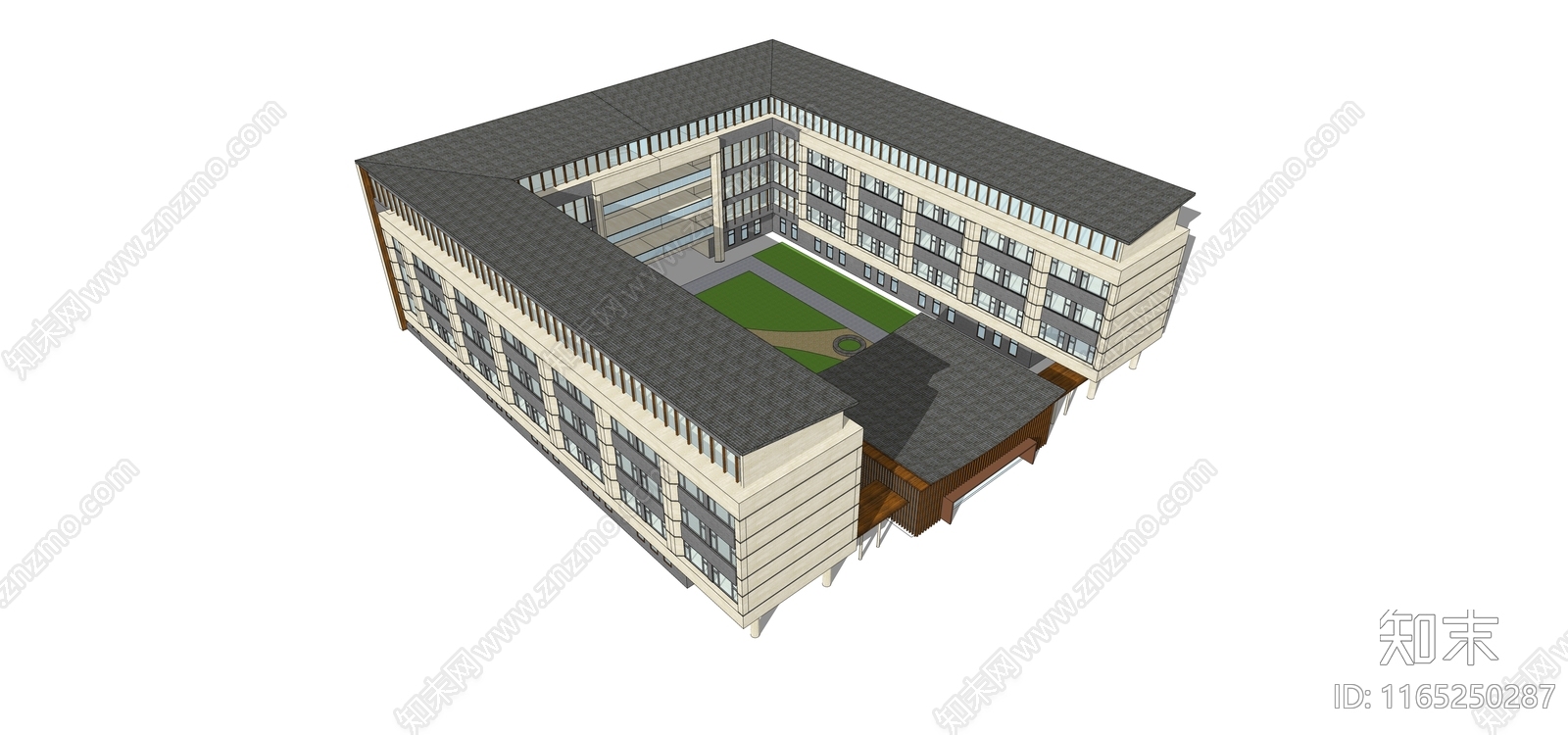 新中式现代学校建筑SU模型下载【ID:1165250287】