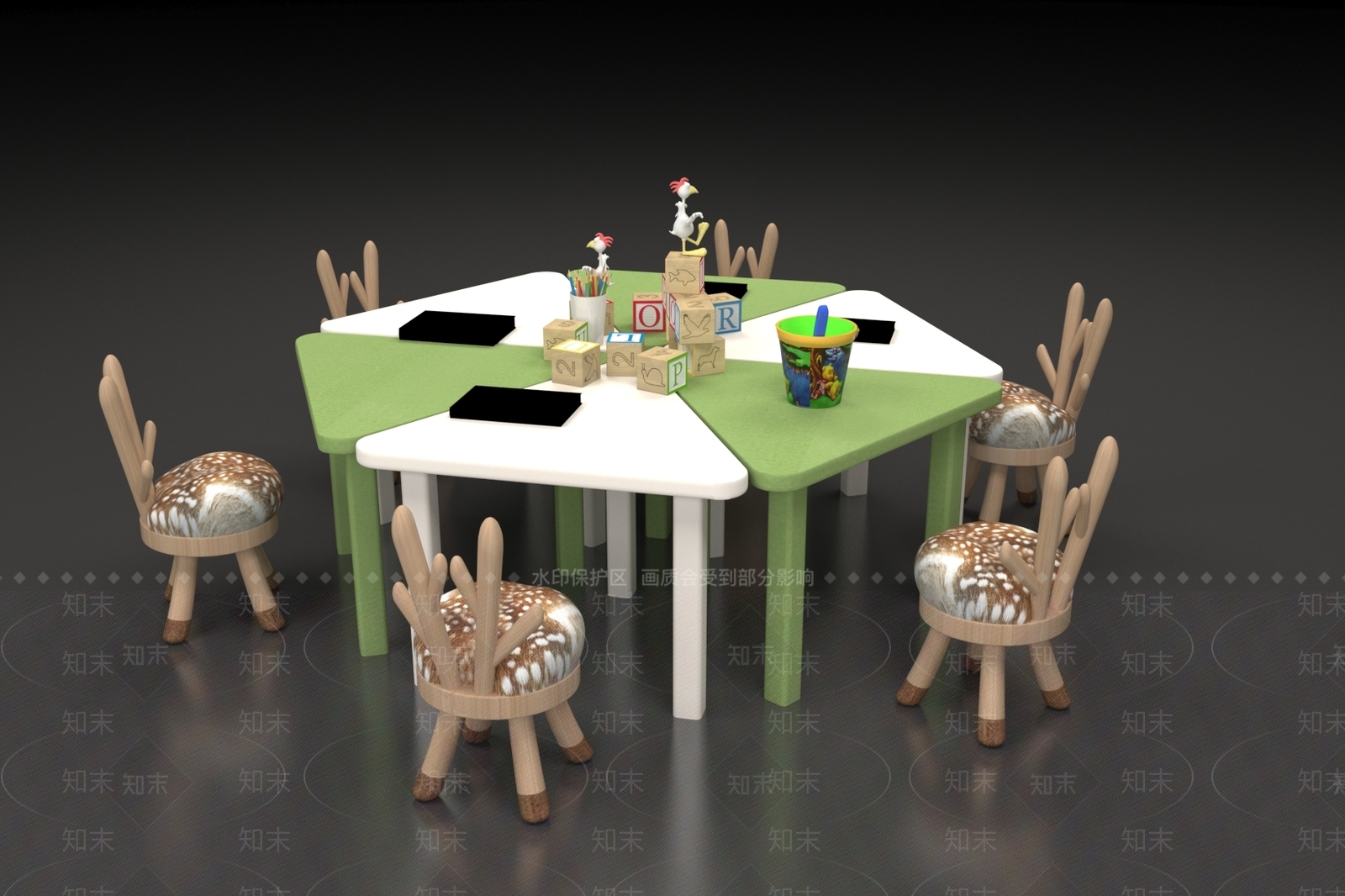 现代儿童桌椅3D模型下载【ID:1165252080】