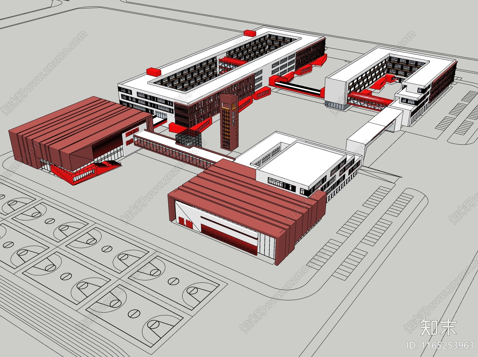 现代学校建筑SU模型下载【ID:1165253963】