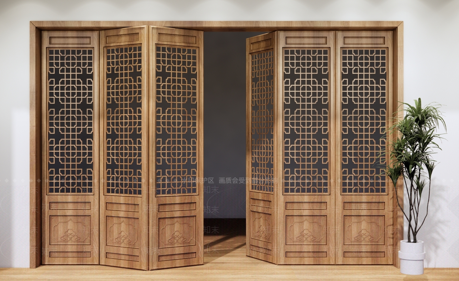 新中式推拉门SU模型下载【ID:1165260114】