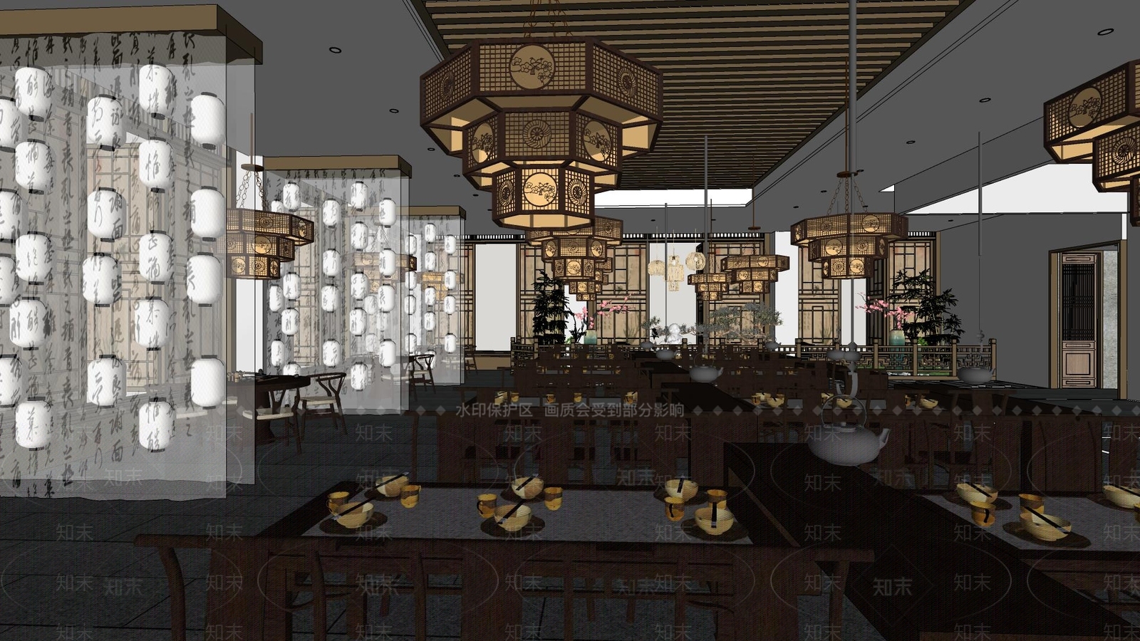 中式新中式中餐厅SU模型下载【ID:1165278429】
