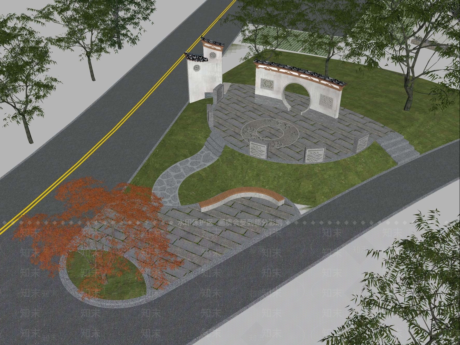 现代新中式乡村公园SU模型下载【ID:1165298532】