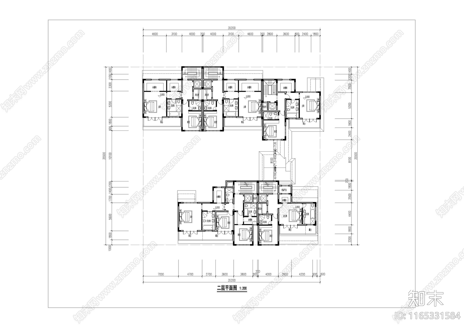 新中式中式别墅建筑cad施工图下载【ID:1165331584】