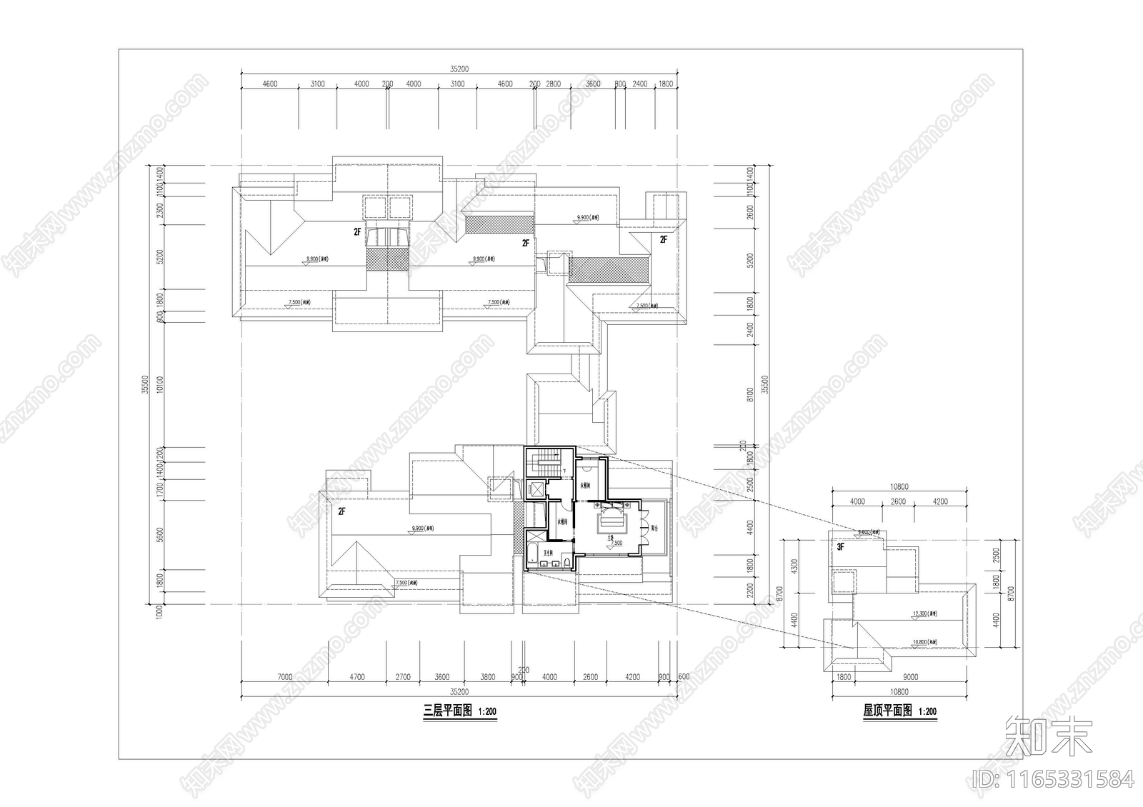 新中式中式别墅建筑cad施工图下载【ID:1165331584】