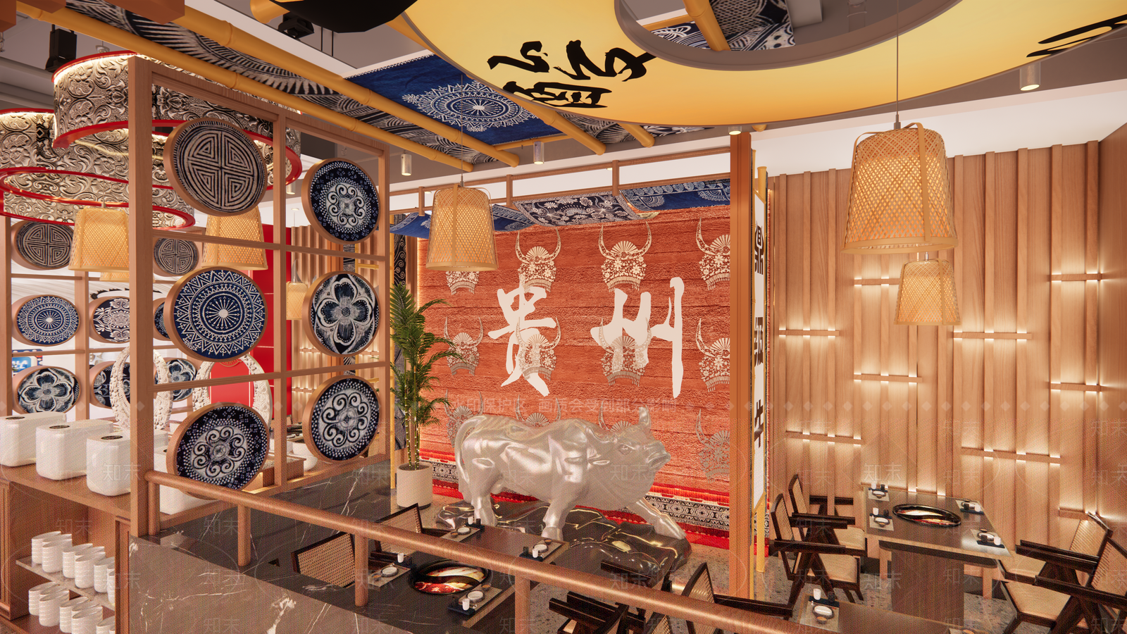 现代复古火锅店SU模型下载【ID:1165342617】