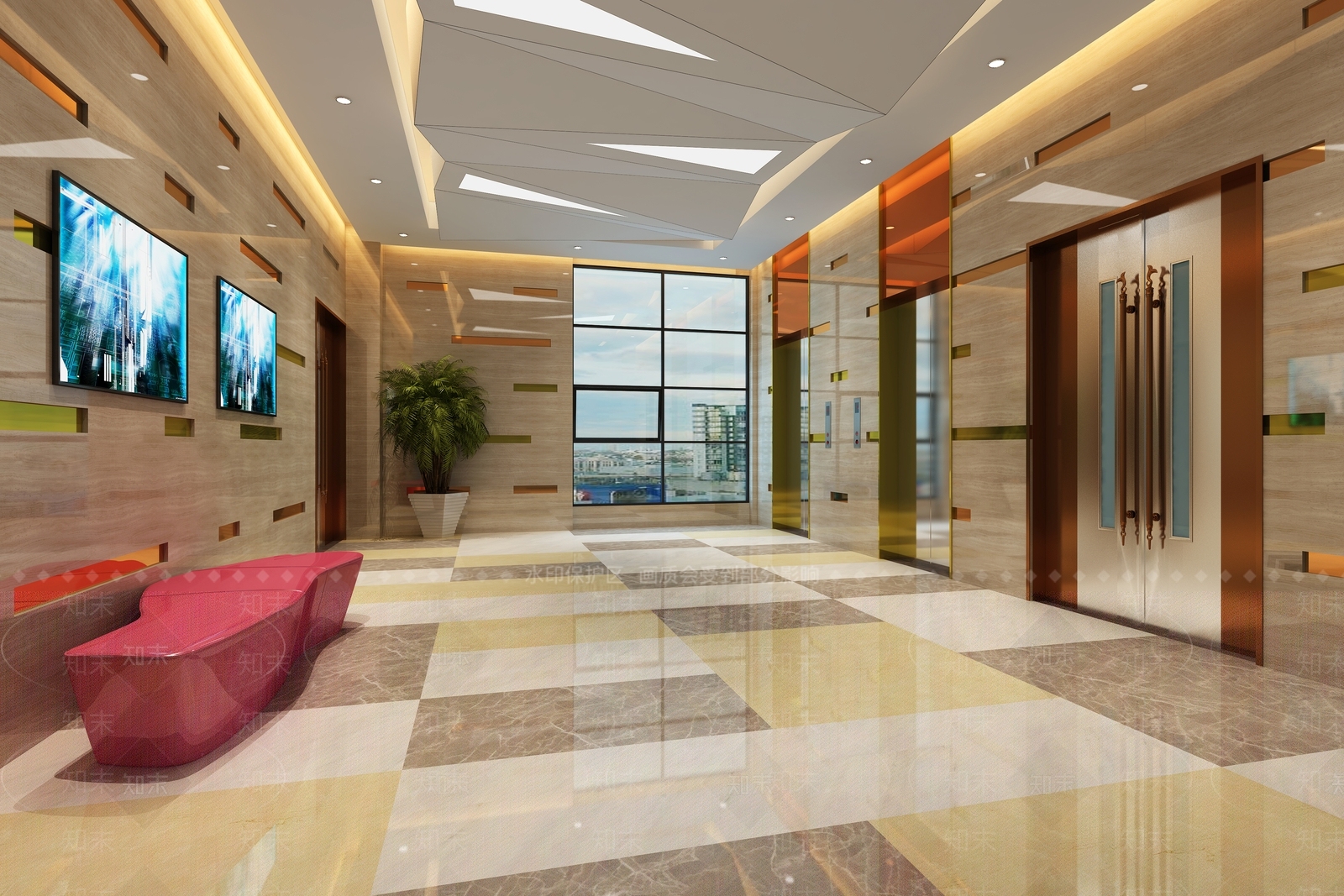 现代电梯间3D模型下载【ID:1165345432】