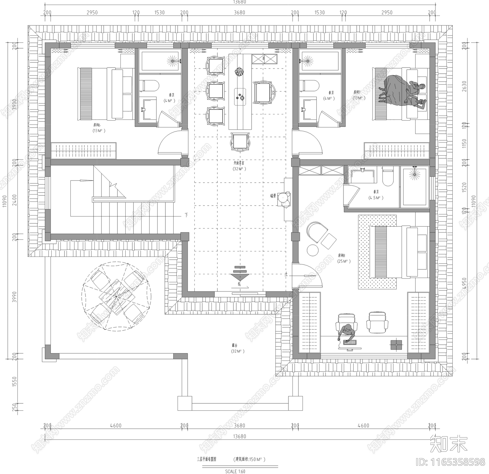 现代别墅建筑施工图下载【ID:1165358598】