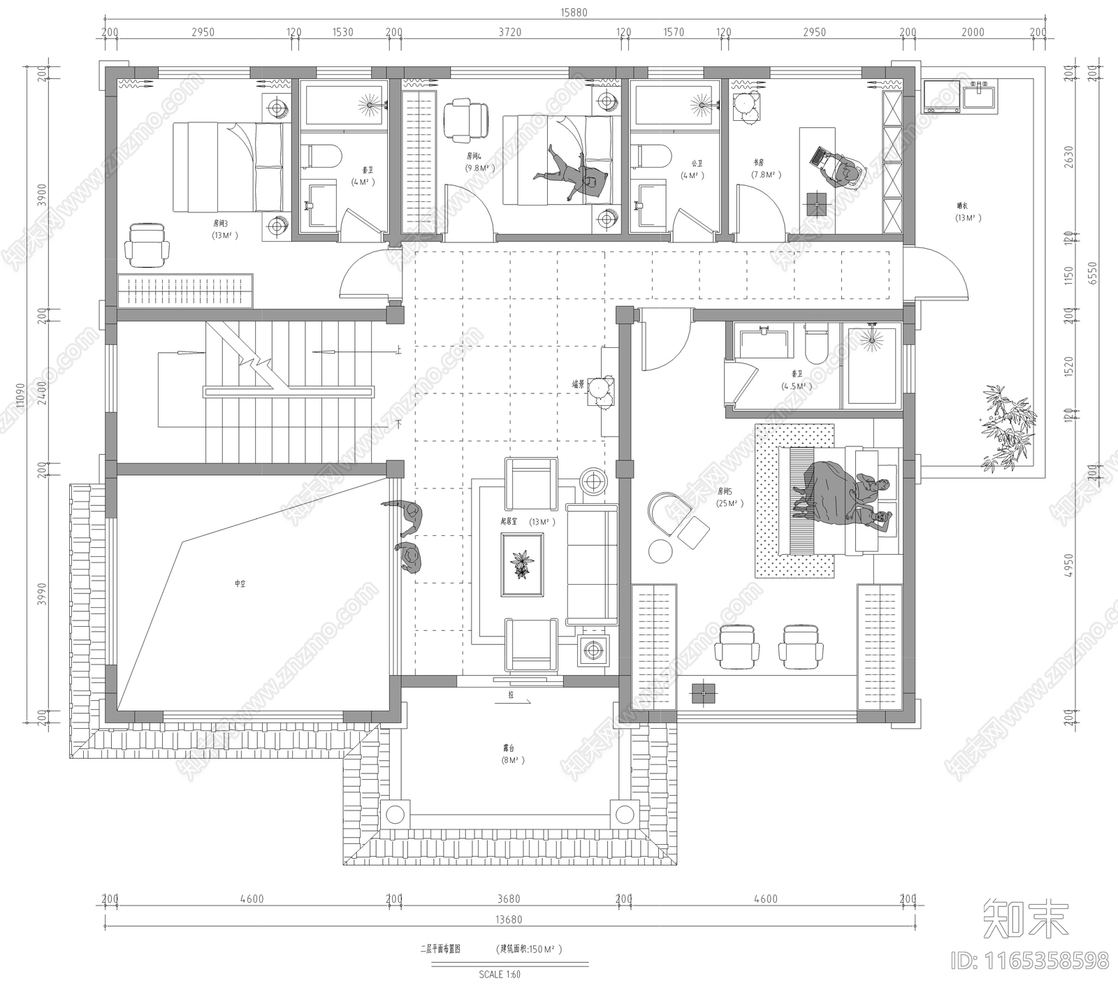 现代别墅建筑施工图下载【ID:1165358598】