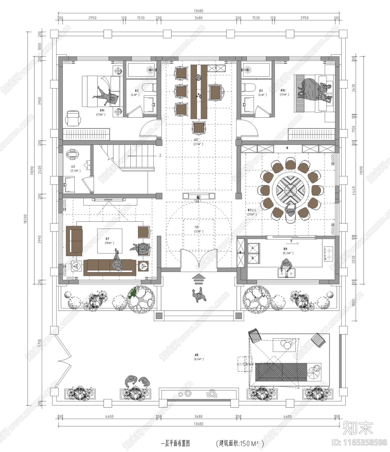 现代别墅建筑施工图下载【ID:1165358598】