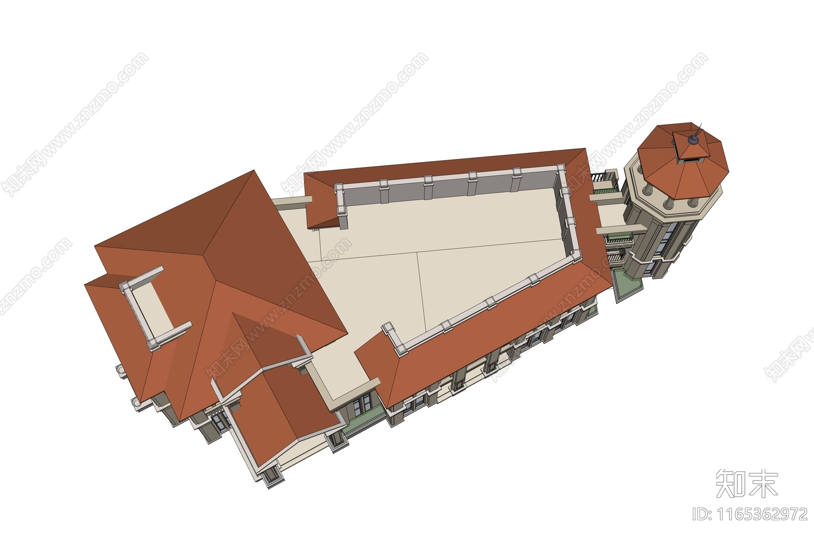 欧式复古售楼处建筑SU模型下载【ID:1165362972】