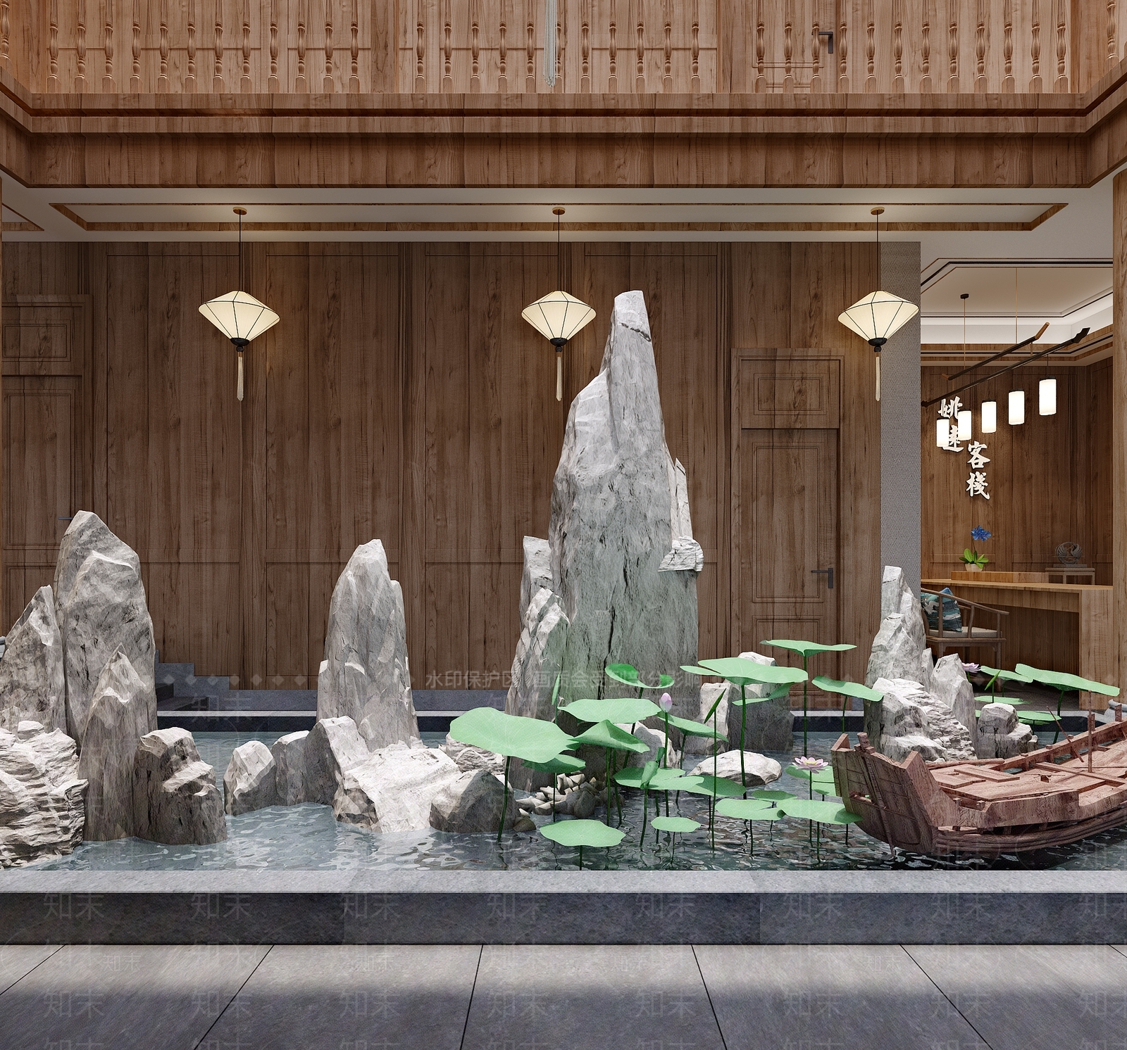 新中式中式民宿3D模型下载【ID:1165371400】