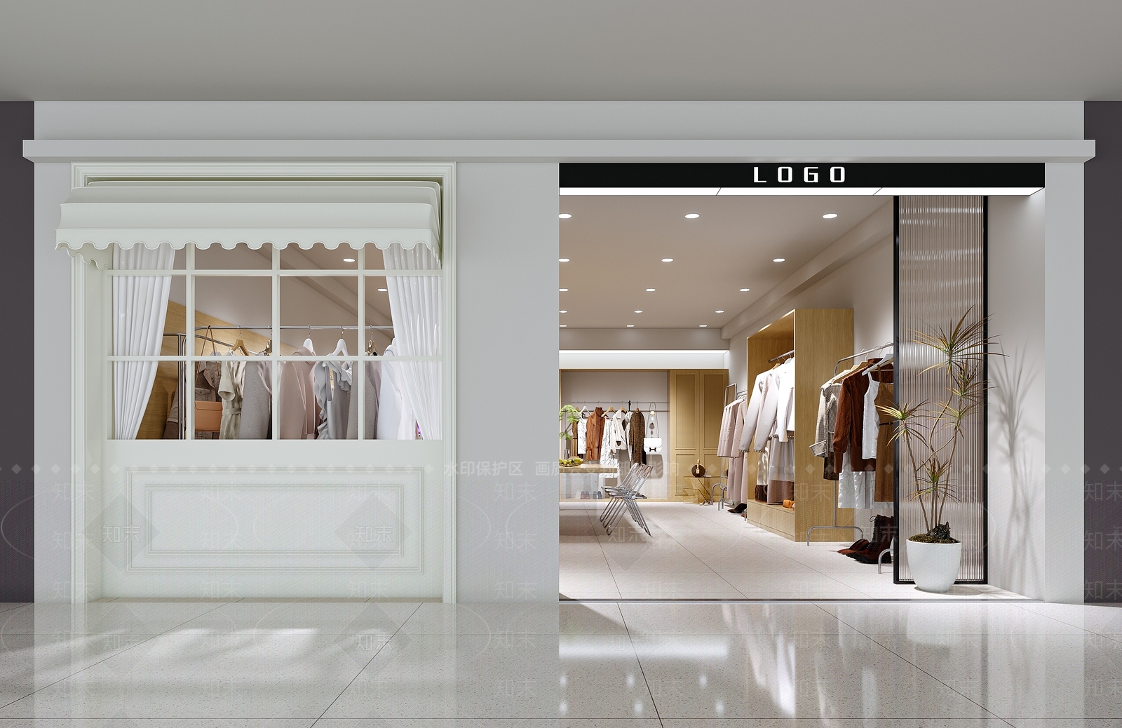 现代原木服装店3D模型下载【ID:1165371833】