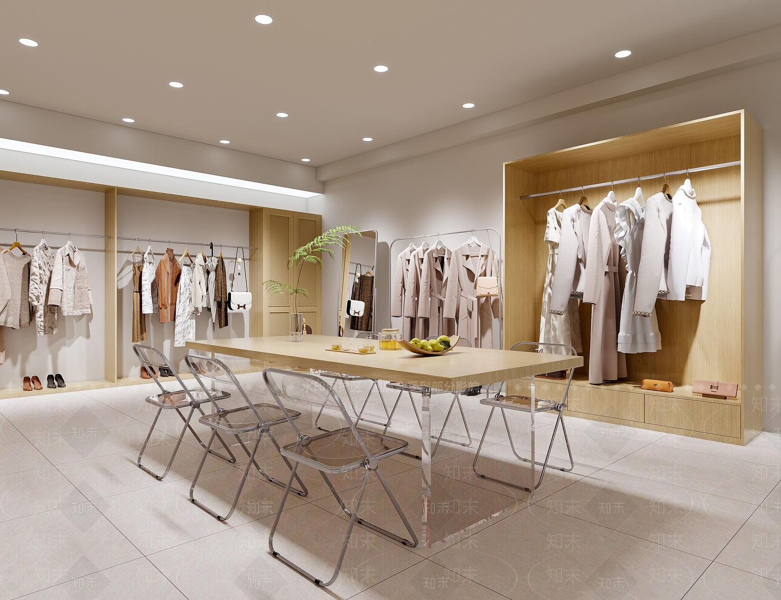 现代原木服装店3D模型下载【ID:1165371833】