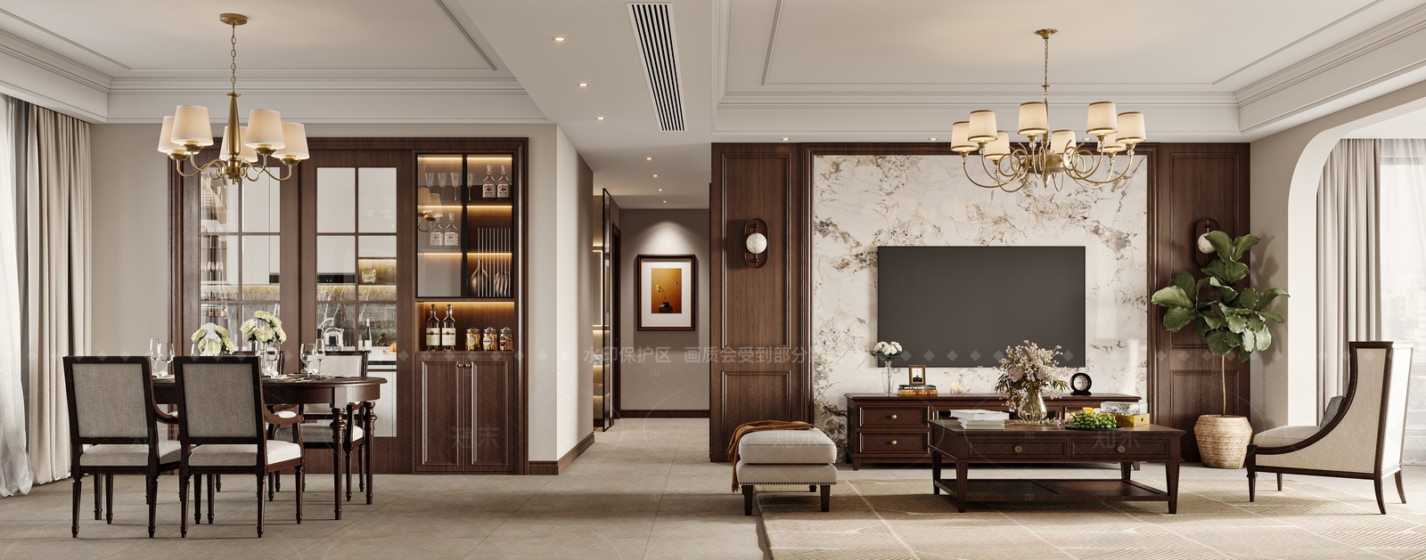 美式复古家居客厅3D模型下载【ID:1165372812】