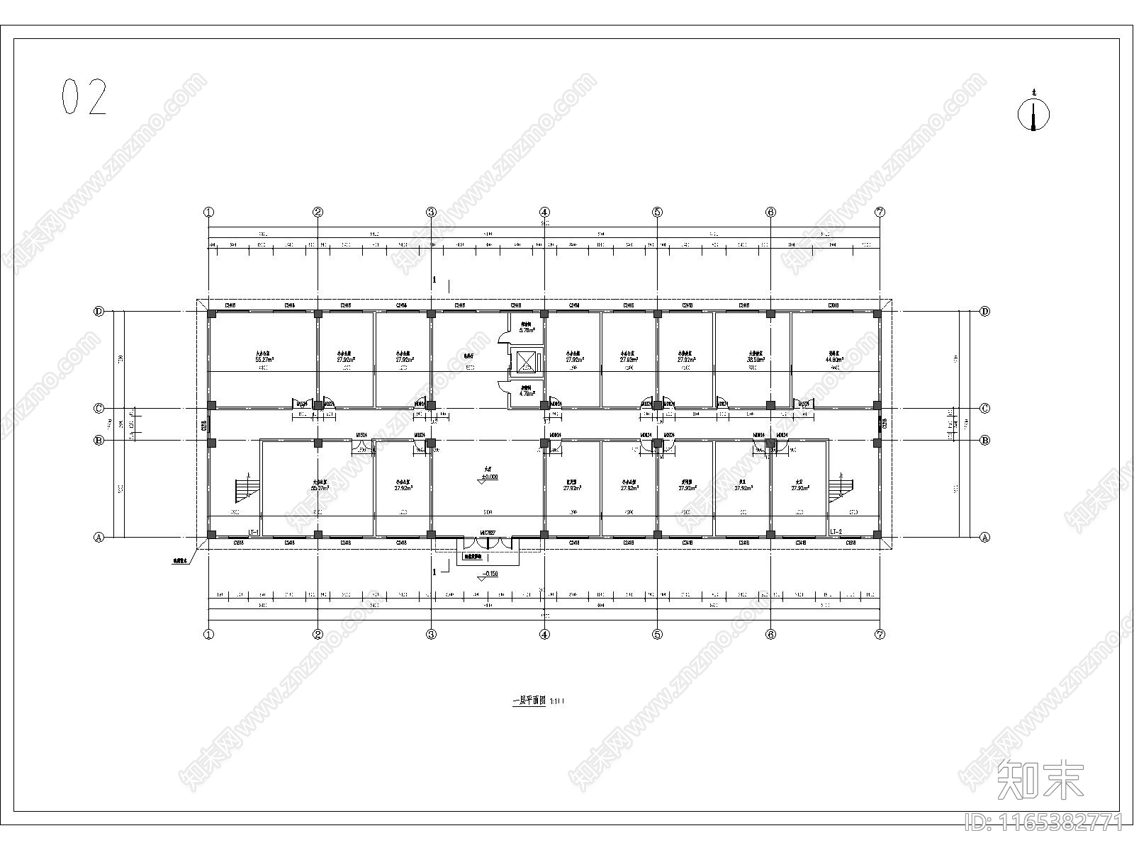 现代办公楼建筑cad施工图下载【ID:1165382771】