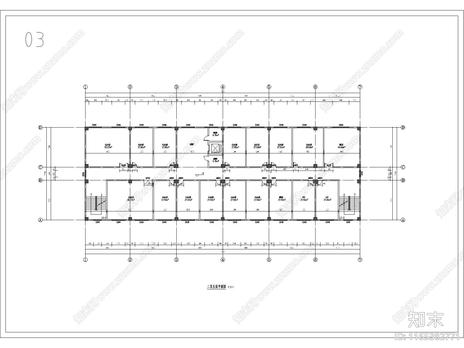 现代办公楼建筑cad施工图下载【ID:1165382771】