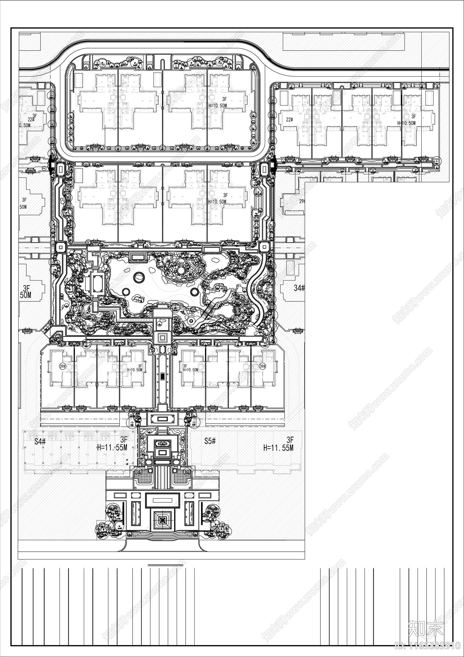 新中式小区景观施工图下载【ID:1165385910】