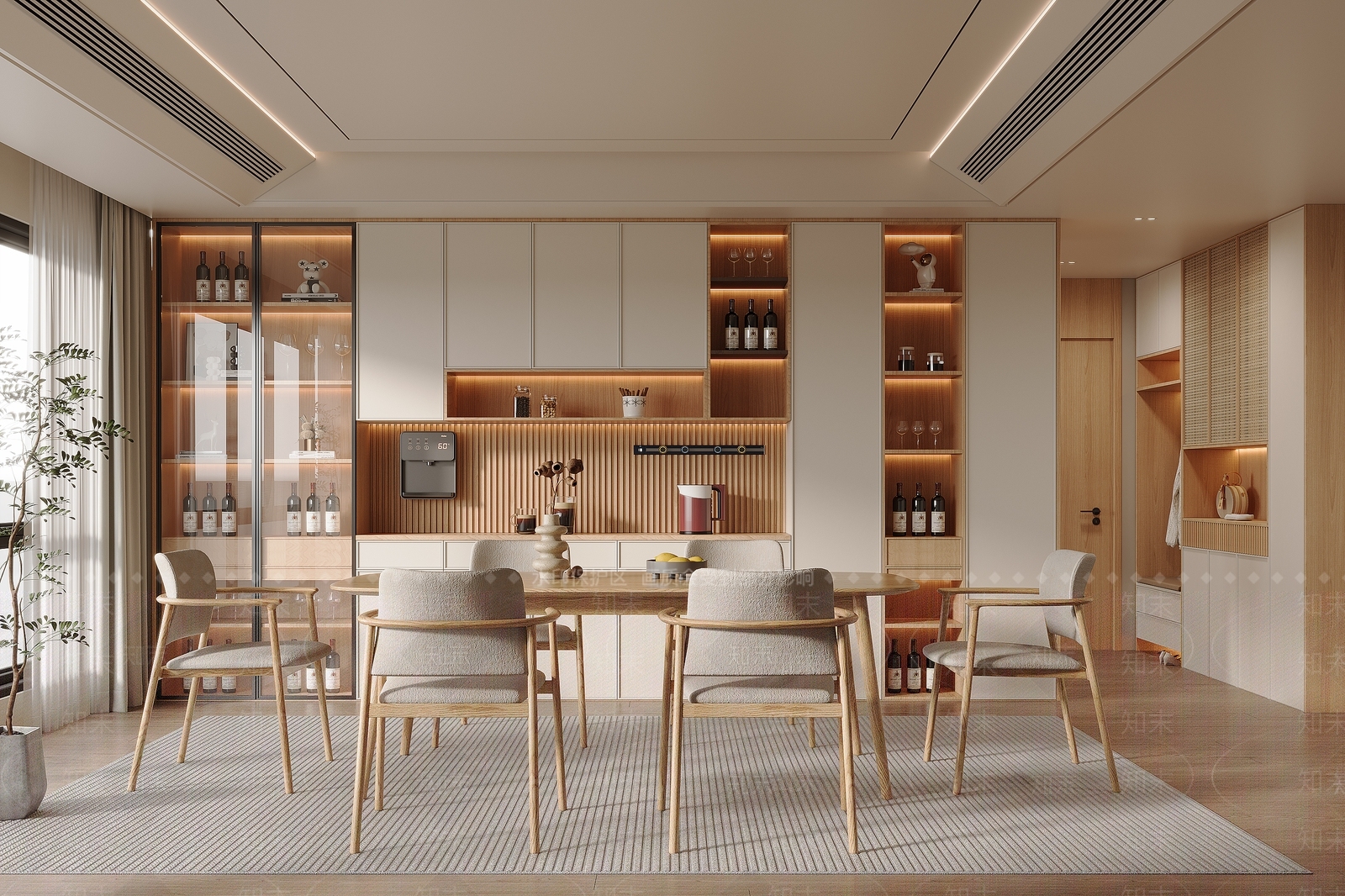 北欧原木家居餐厅3D模型下载【ID:1165387077】