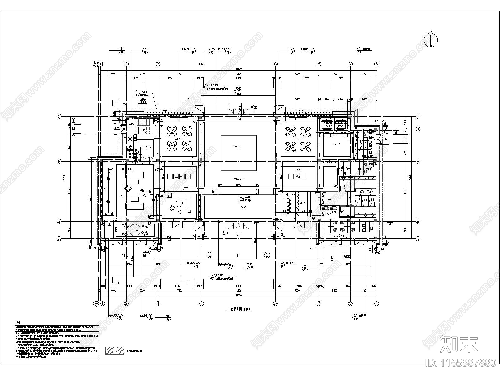 现代新中式售楼处建筑施工图下载【ID:1165387880】