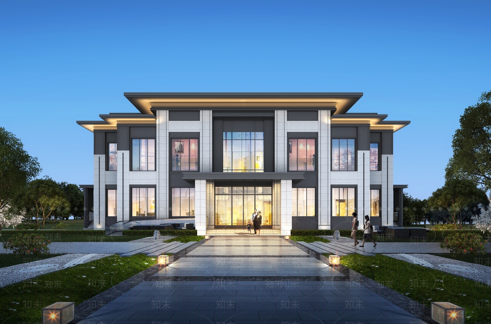 现代新中式展览馆建筑SU模型下载【ID:1165398052】