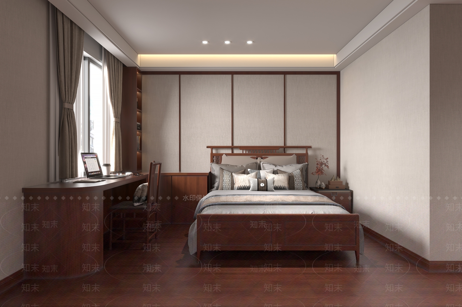 中式简约家居卧室3D模型下载【ID:1165407150】