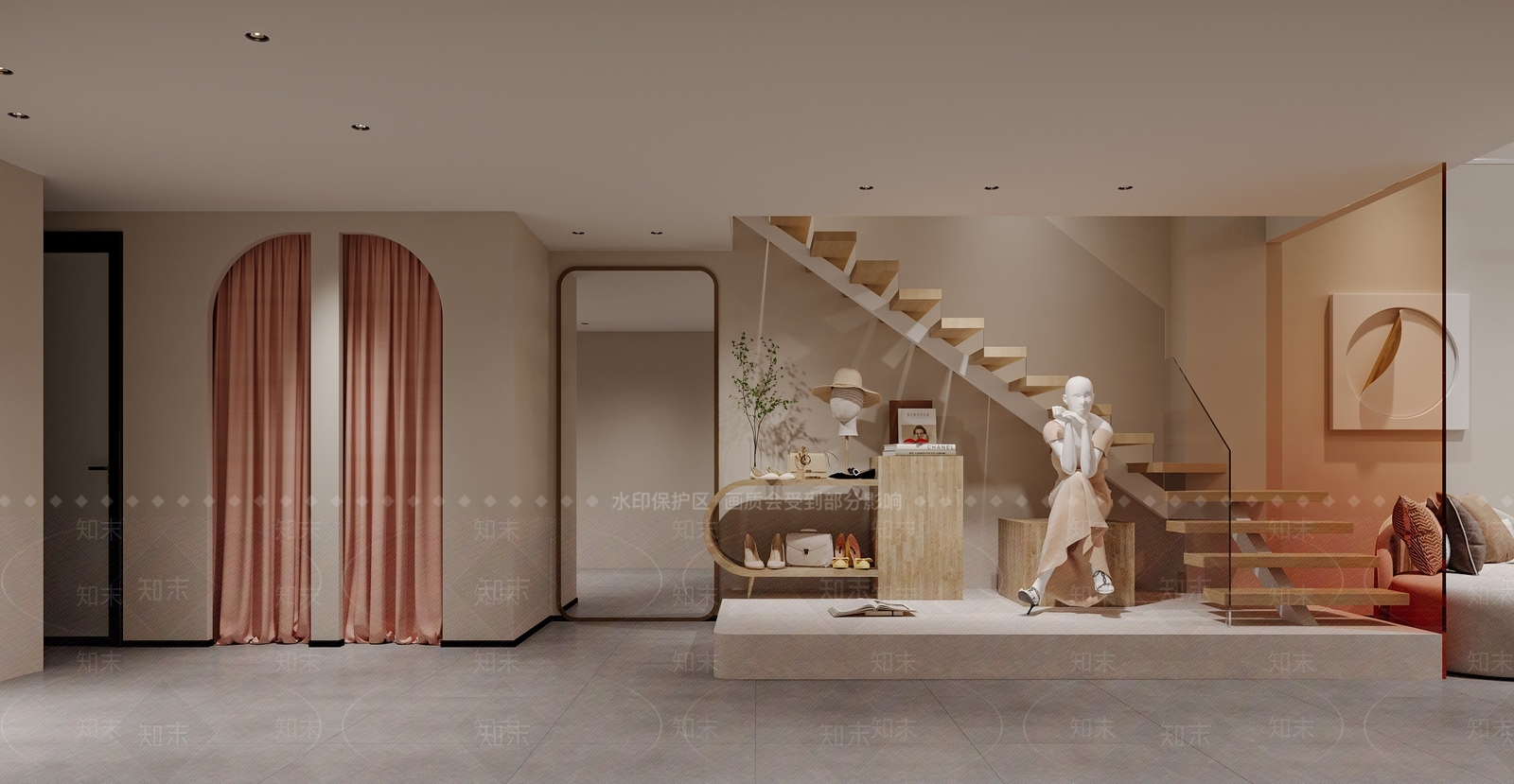 现代奶油服装店3D模型下载【ID:1165409868】