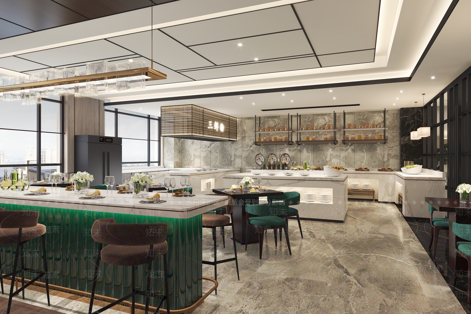 现代新中式自助餐厅3D模型下载【ID:1165410764】