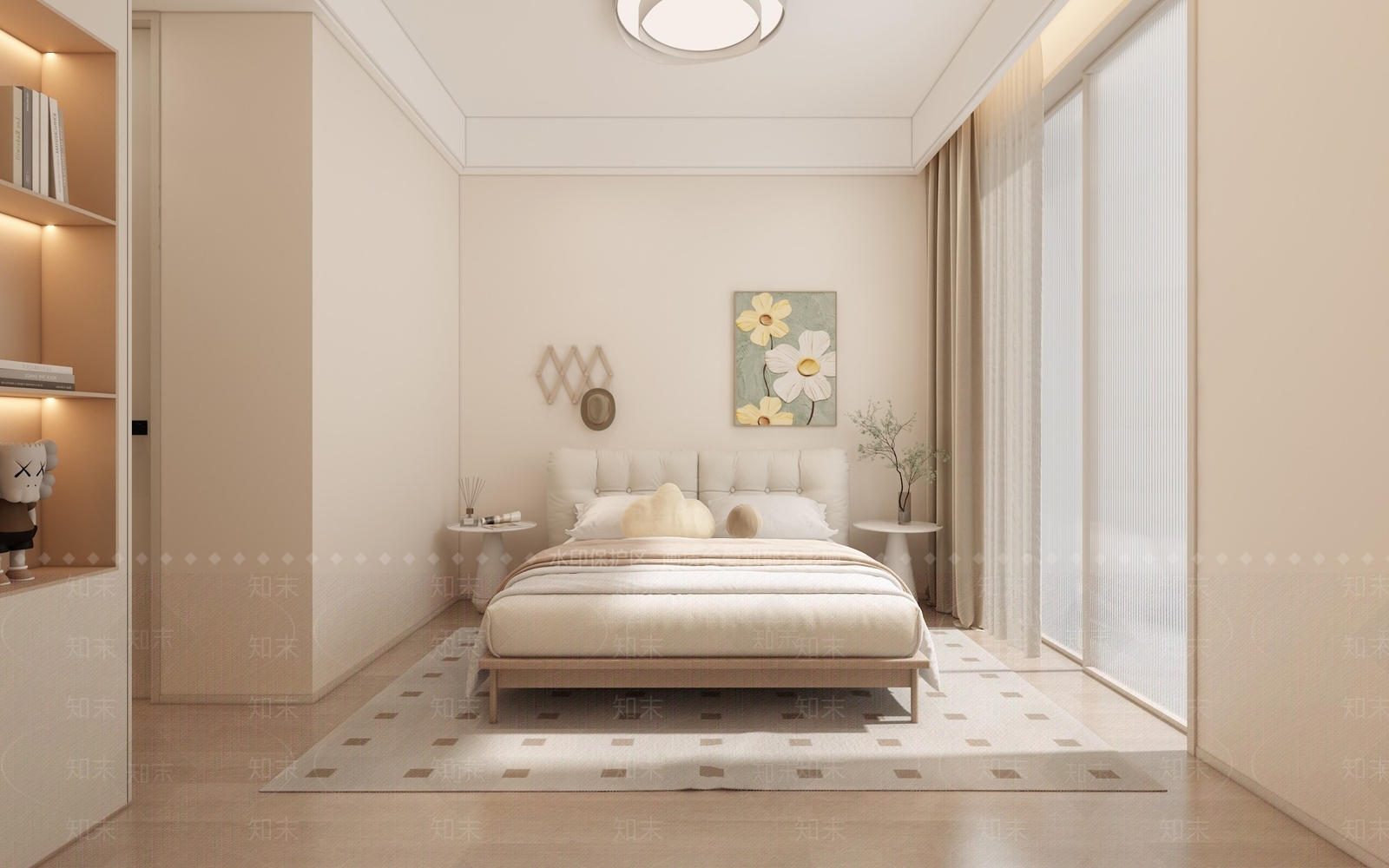 奶油北欧家居卧室3D模型下载【ID:1165425669】