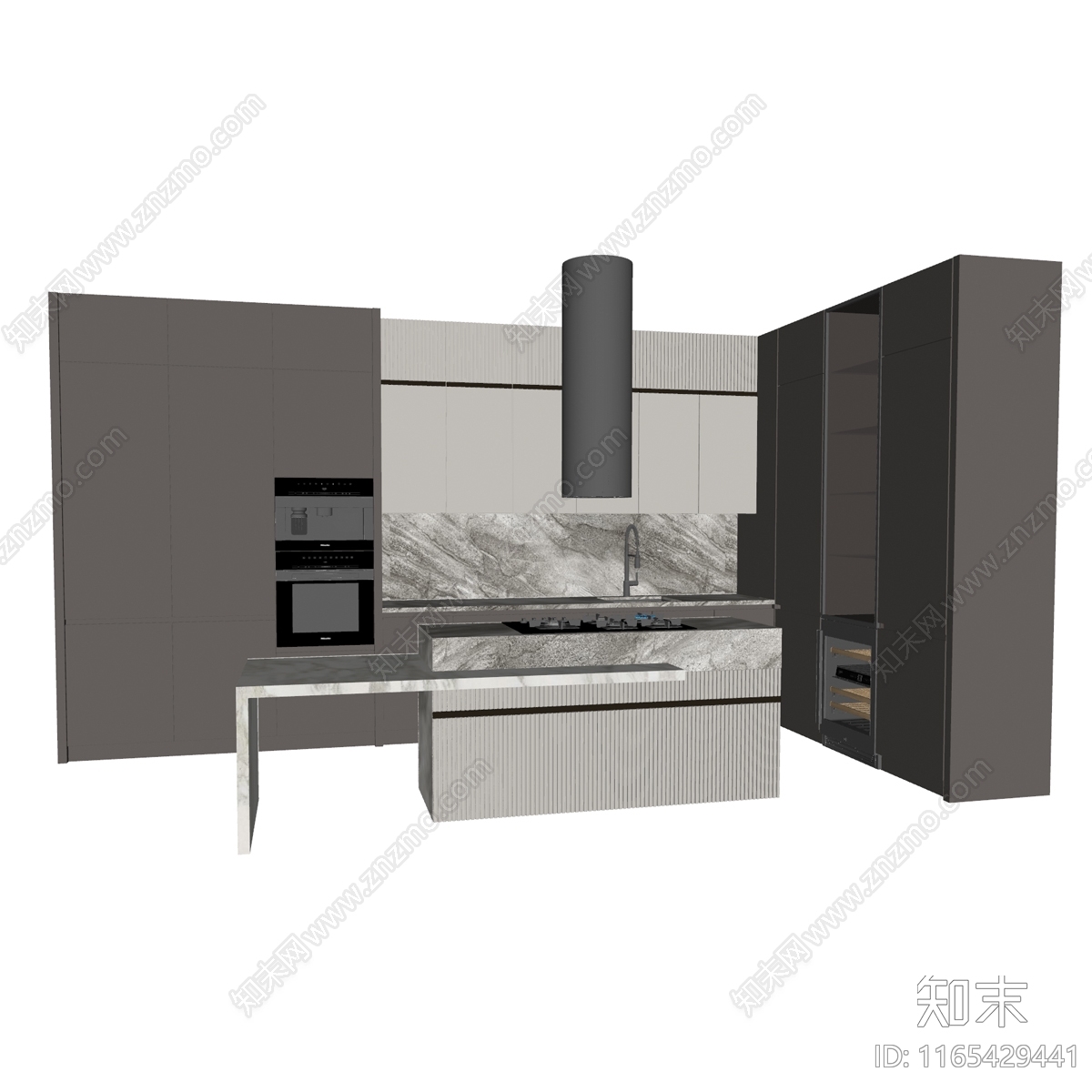 现代轻奢开放式厨房SU模型下载【ID:1165429441】