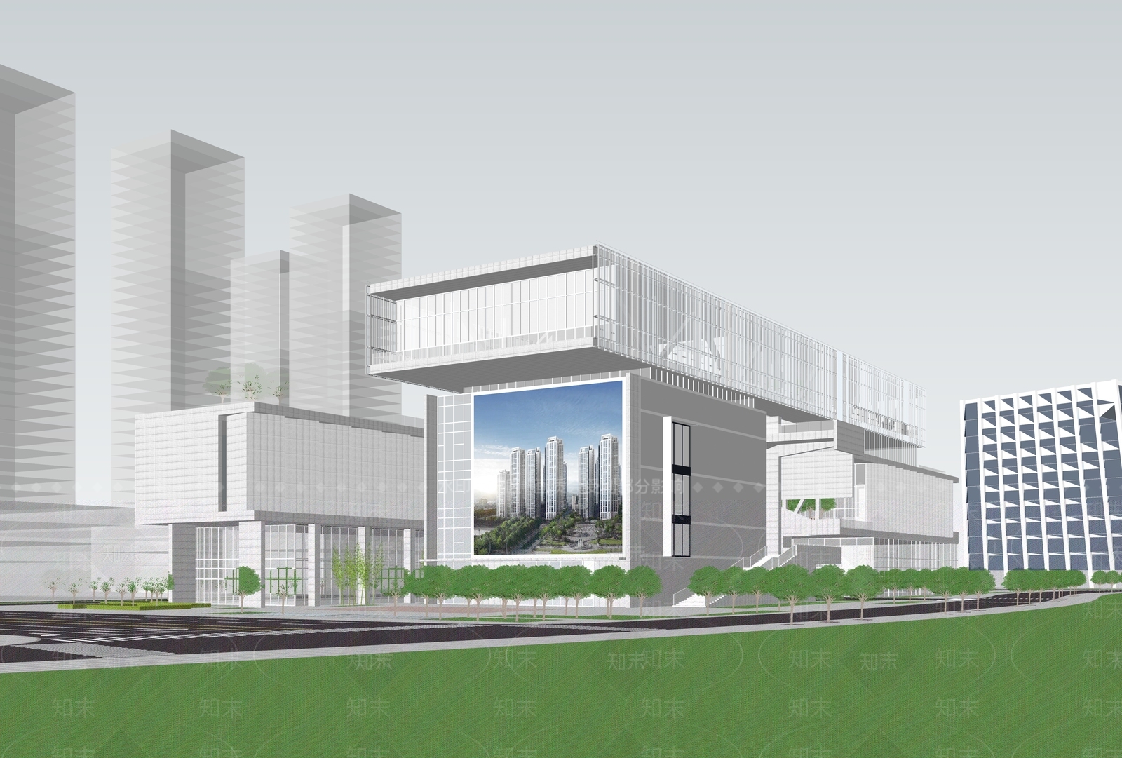 现代展览馆建筑SU模型下载【ID:1165439605】