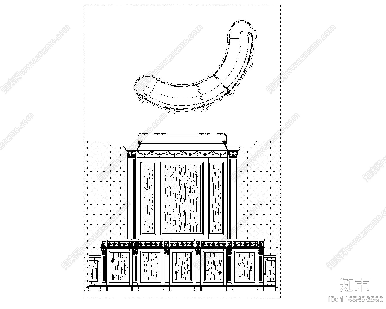 欧式吧台cad施工图下载【ID:1165438560】