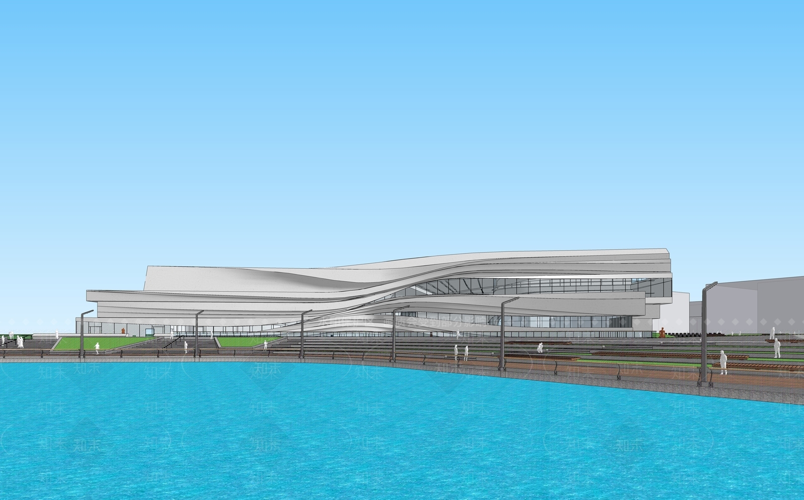 现代展览馆建筑SU模型下载【ID:1165445678】