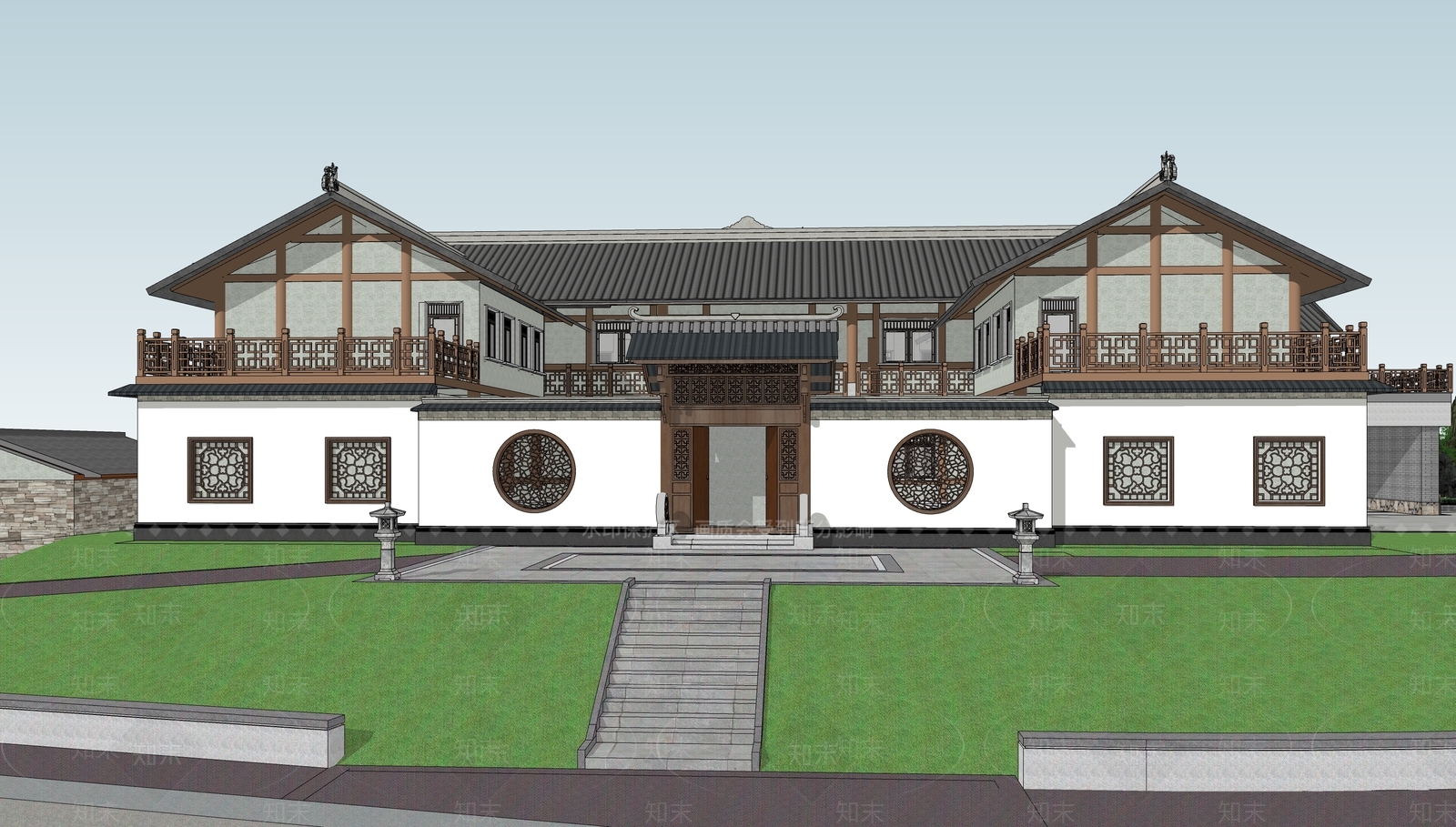 中式现代四合院SU模型下载【ID:1165448624】