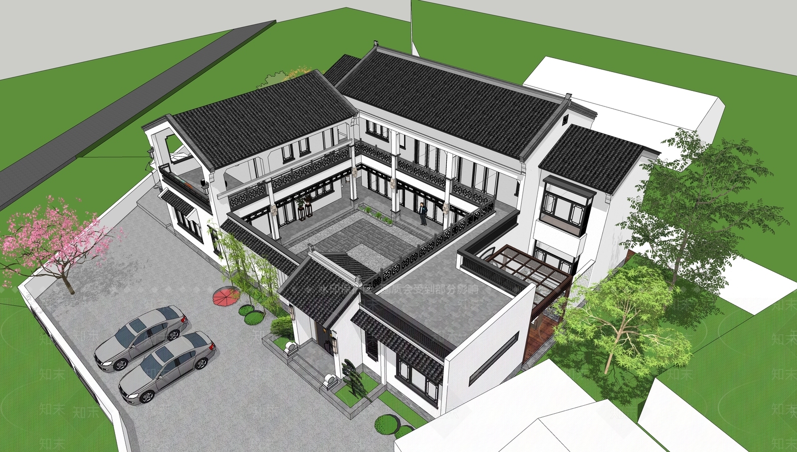 新中式四合院SU模型下载【ID:1165450358】