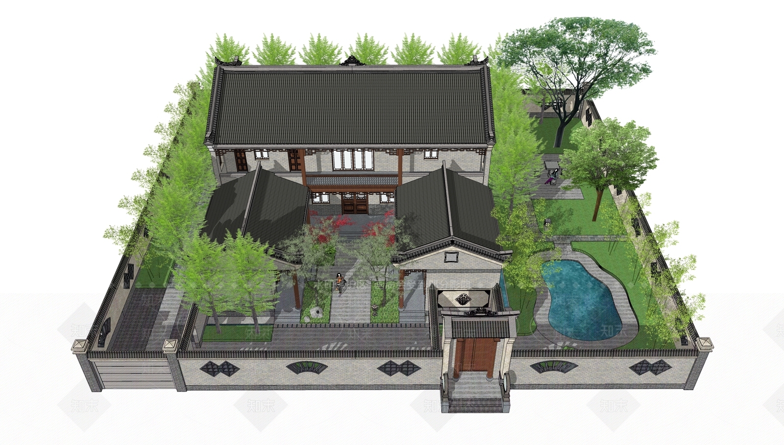 新中式中式四合院SU模型下载【ID:1165452199】