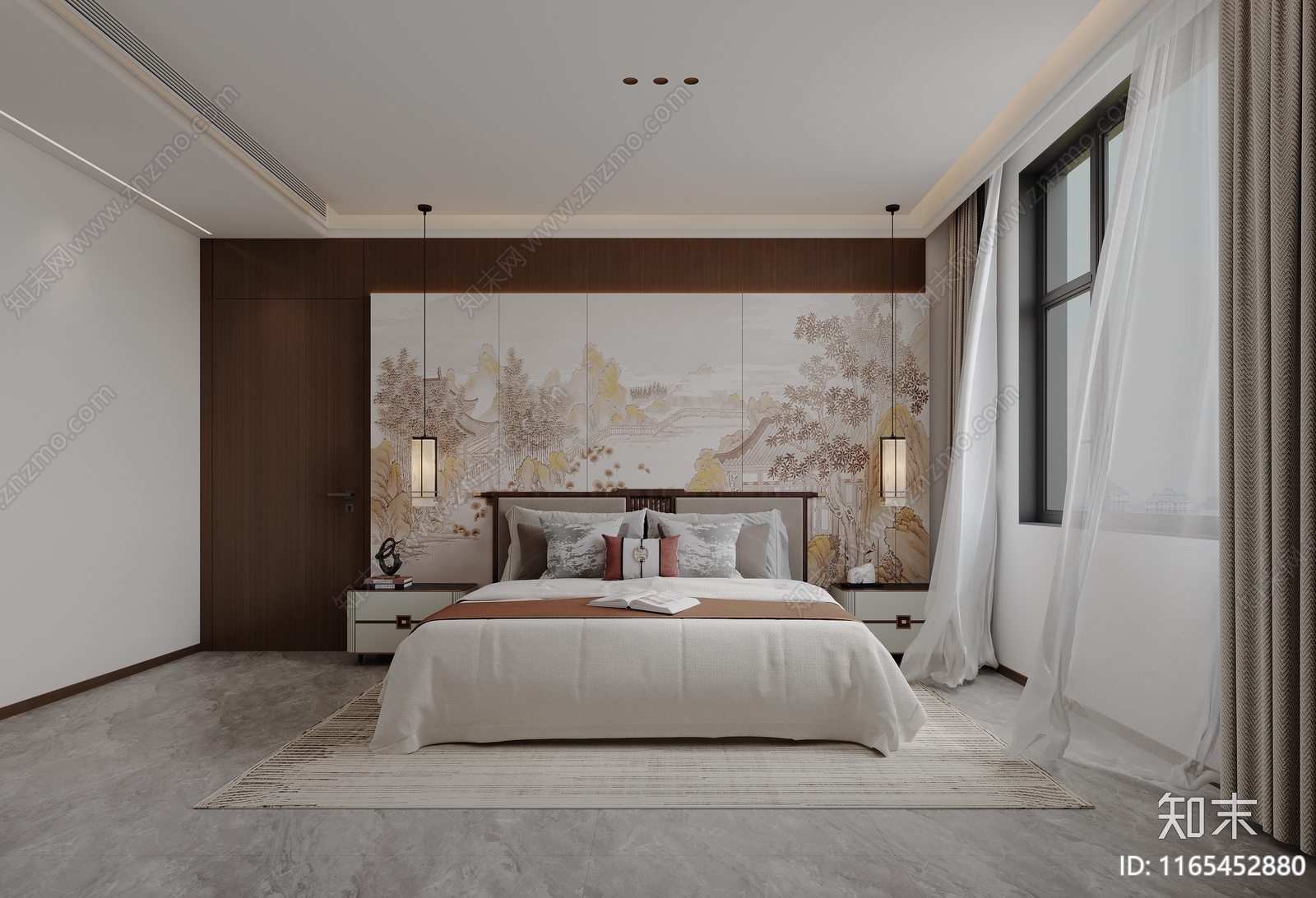 新中式家居卧室3D模型下载【ID:1165452880】