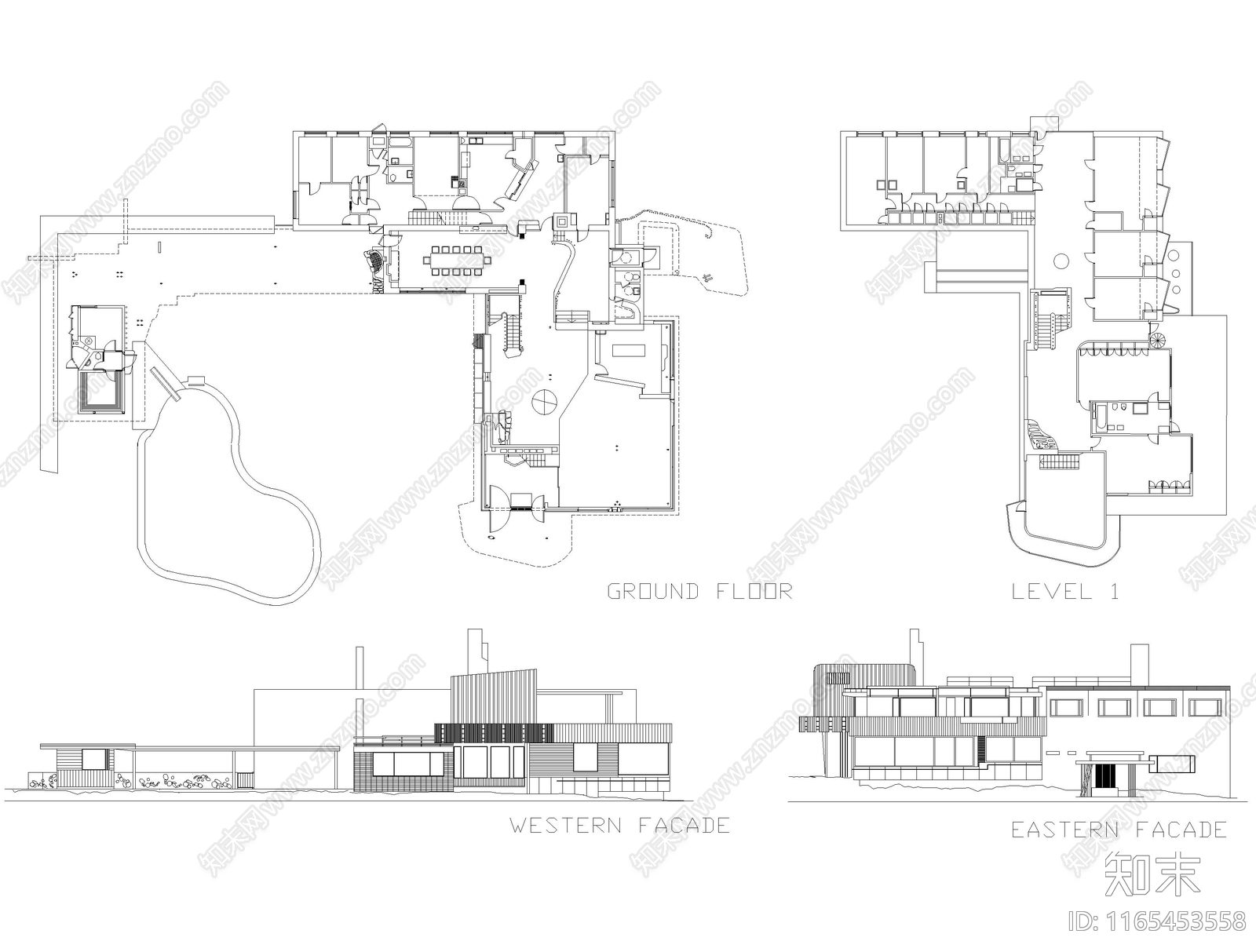 现代别墅建筑cad施工图下载【ID:1165453558】