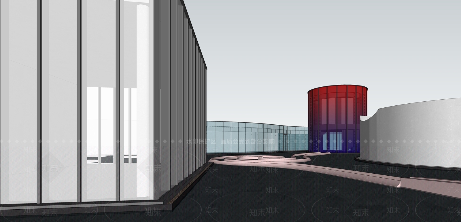 现代展览馆建筑SU模型下载【ID:1165455473】